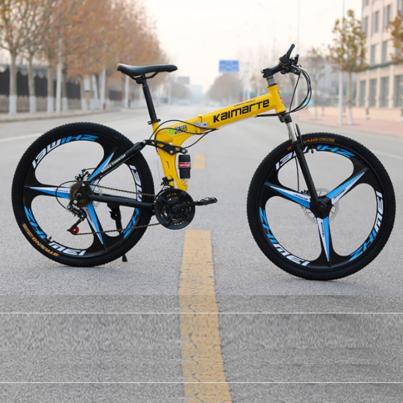 3knife yellow 30 скоростей горный велосипед складной для взрослых Открытый MTB 24/26 дюймов нож колеса карбоновая стальная рама двойной дисковый тормоз студенческий велосипед - Цвет: 3knife yellow