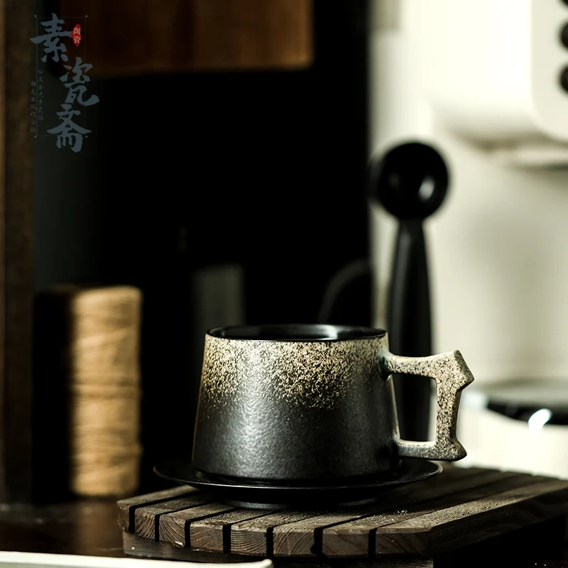 

Vintage Porcelain Handmade Coffee Cup with Plate Japanese Drinkware Mugs Coffee Cups Creative Koffie Kopjes Espresso Cups ED50BD