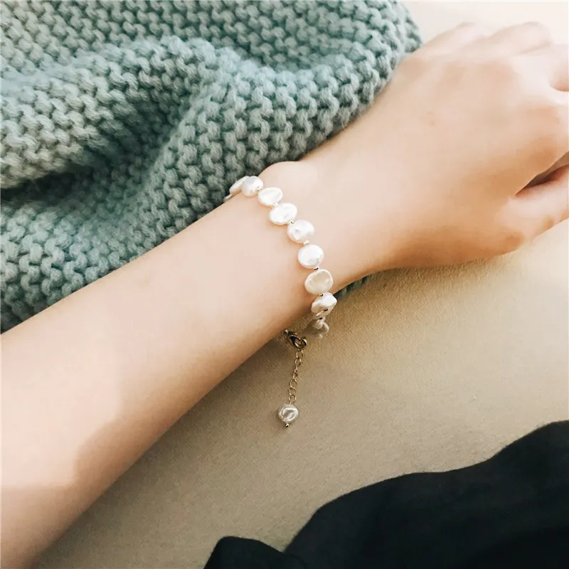 Простой стильный плоский жемчужный браслет из ракушек женская бижутерия ручной