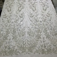 white luxury design french net floral mesh flower embroidered lace fabric by the yard tulle with sequins pearls gorgeous dresses