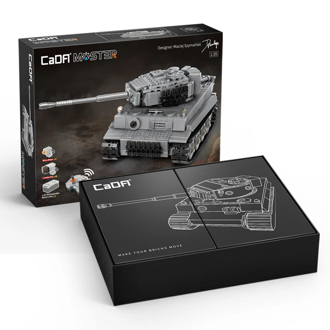 

CaDA C61071W 925PCS 1:35 2.4G DIY Small Particles Building Blocks RC World War II Classic Tiger Tank (Designed by Maciej)