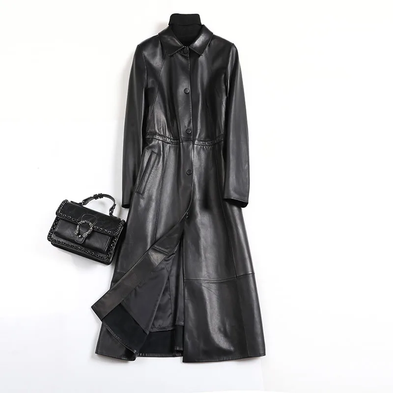 

Genuine Sheepskin Leather Suede X-Long Coat Spring Autumn Women Outerwear Suits Garment LF2056