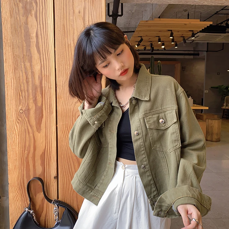 

New Spring Preppy Women Denim Jacket Fashion Korean Edition Solid Color Kawaii Jean Short Jackets Harajuku Casual Coats Mujer