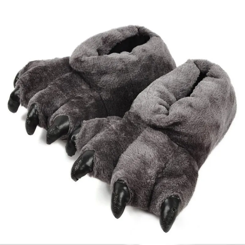 Winter Women/Man Warm Indoor Cotton Cute Plush Slides Cartoon Bear Claw Fluffy Slippers Home Cotton Slippers Couple Floor Shoes