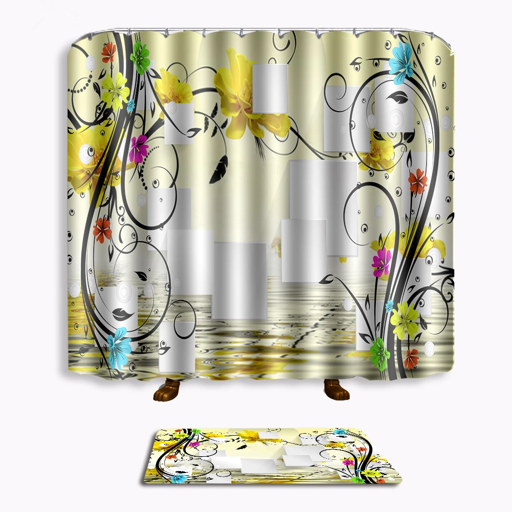 

Zeegle 2pcs Bathroom Mat with Waterproof Shower Curtain Anti-slip Shower Mat Toilet Pedestal Absorbent Foot Mat Bathroom Doormat