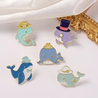 dolphin whale enamel pins hat geard glasses sorts of color brooches badge for backpacks school gift for people who love animal