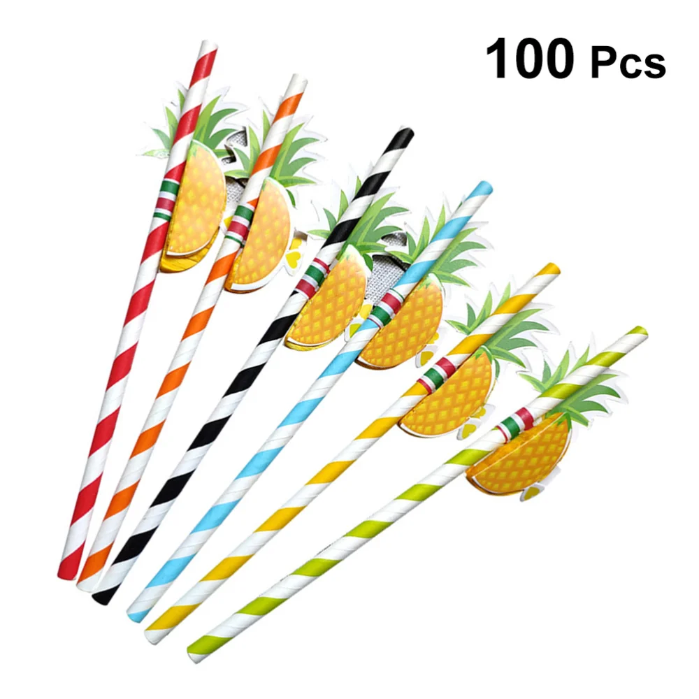 

100 Pcs Pinapple Decorative Straw Paper Straws Disposable Straws Drinking Straws Party Supplies for Bar (Random Color and Style)
