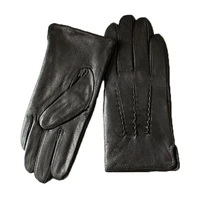 winter warm leather gloves mens sheepskin fashion simple style windproof and cold velvet lining driving black finger gloves