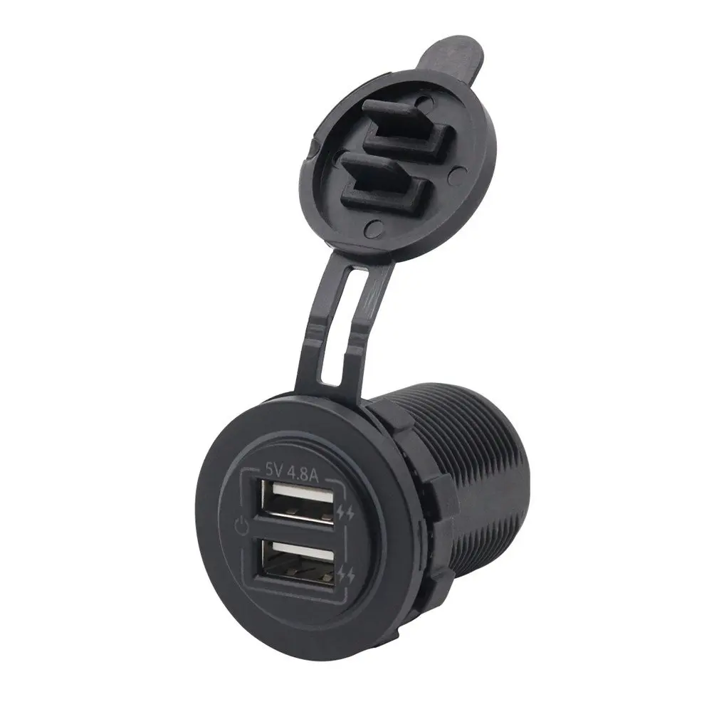 

AS234L Engraving Dual Port Input USB Car Charger Socket 4.8A 5V With Green Light Touch Button Switch