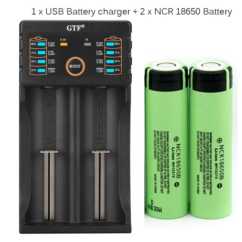 

Rechargeable batteries, gtf, 100% original, 3.7v, 3400mah, 18650, with battery charger for 26650, 14500, 18340, 18650
