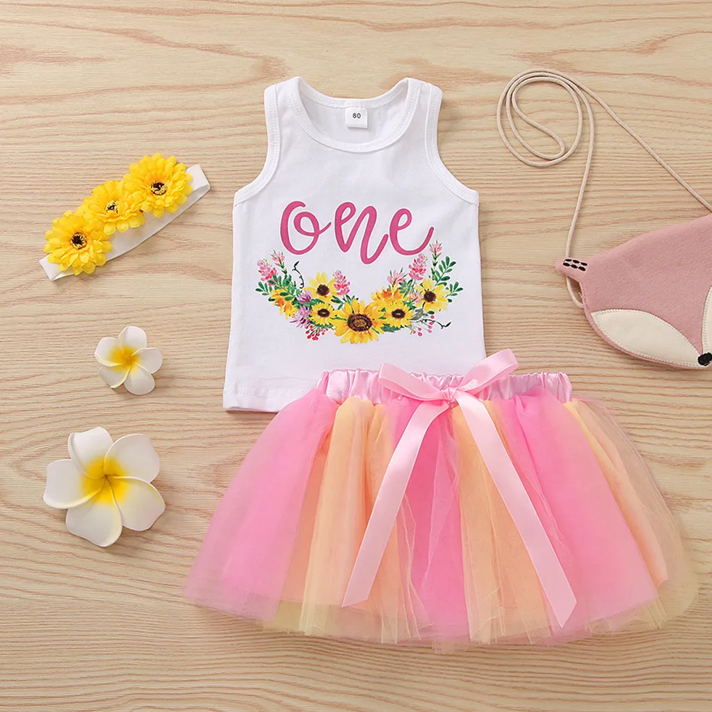 Комплект летней одежды для новорожденных из 2 предметов юбка тюля с градиентным