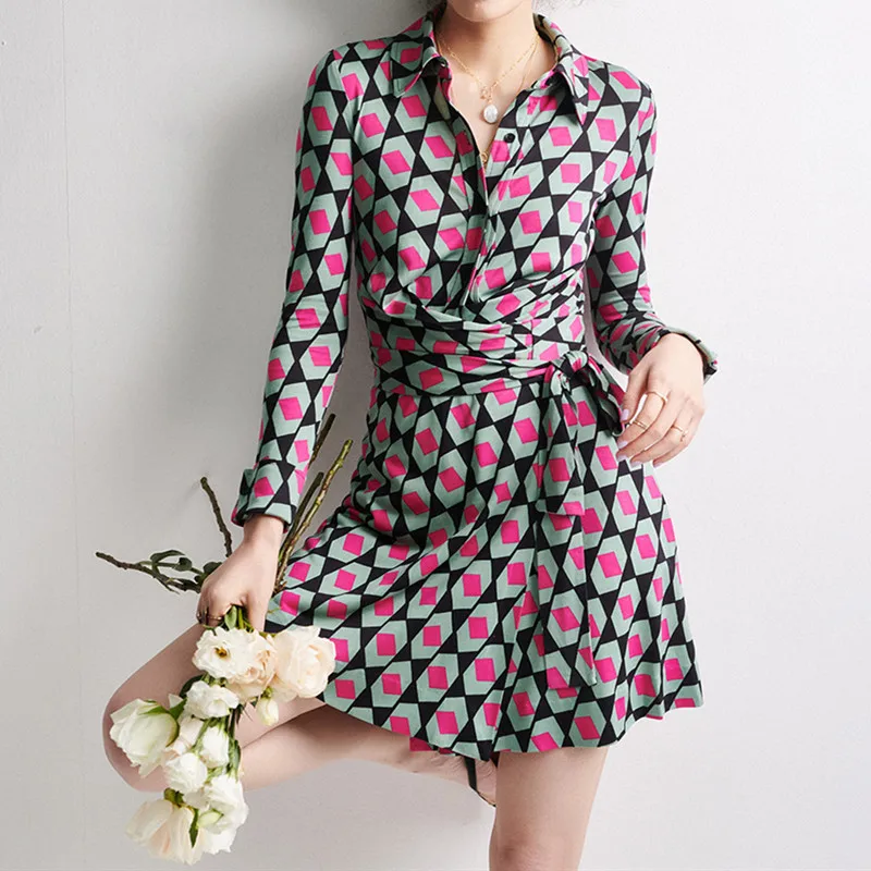 Женское винтажное мини платье с поясом повседневное летнее коротким рукавом и v