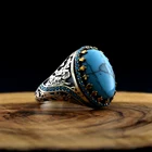 Турецкий Стиль Чистый Настоящий Стерлингового Серебра 925 Натуральный Камень Кольцо Для Мужчин Женщин Высококачественные Ювелирные Изделия Панк Ретро Мода Старинные Подарок Ручной Работы Циркон Оникс Агат Аксессуар