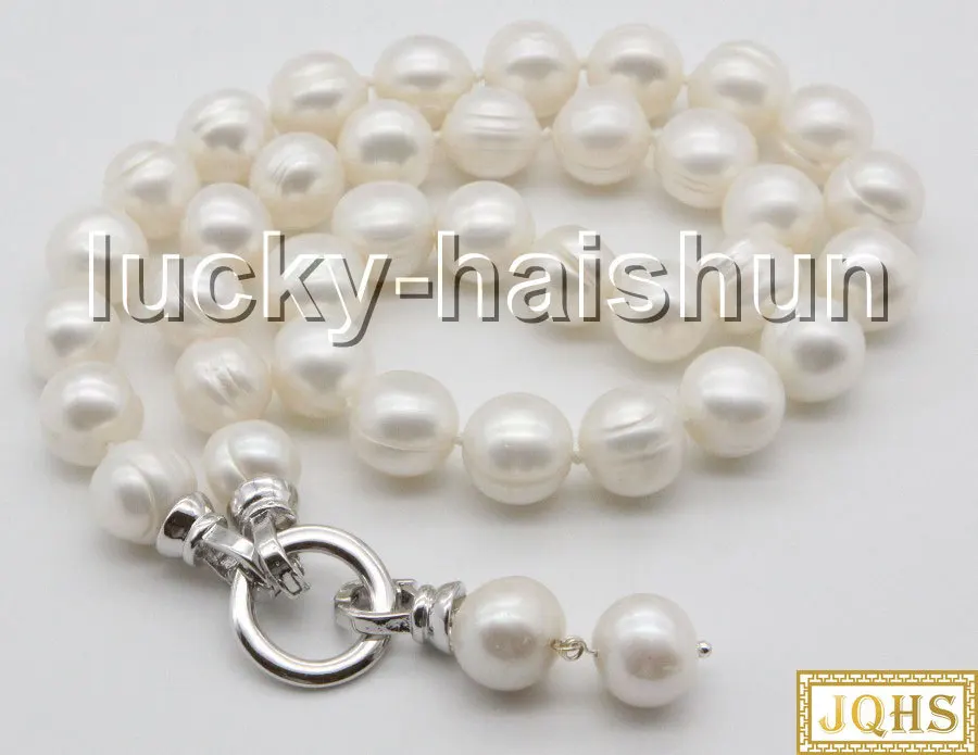 

natural 17" 12mm string beaded round white freshwater pearl necklace c61