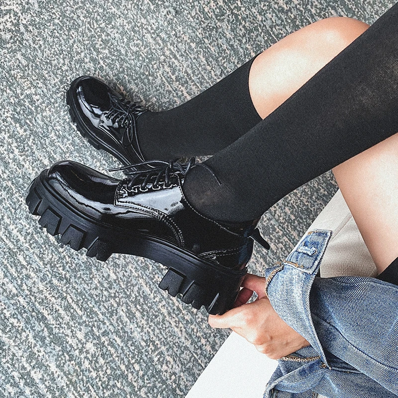 

Classic Retro Concise Women Cow Leather Shoes Office Casual Round Toe Lace-Up Comfortable Shoes Woman