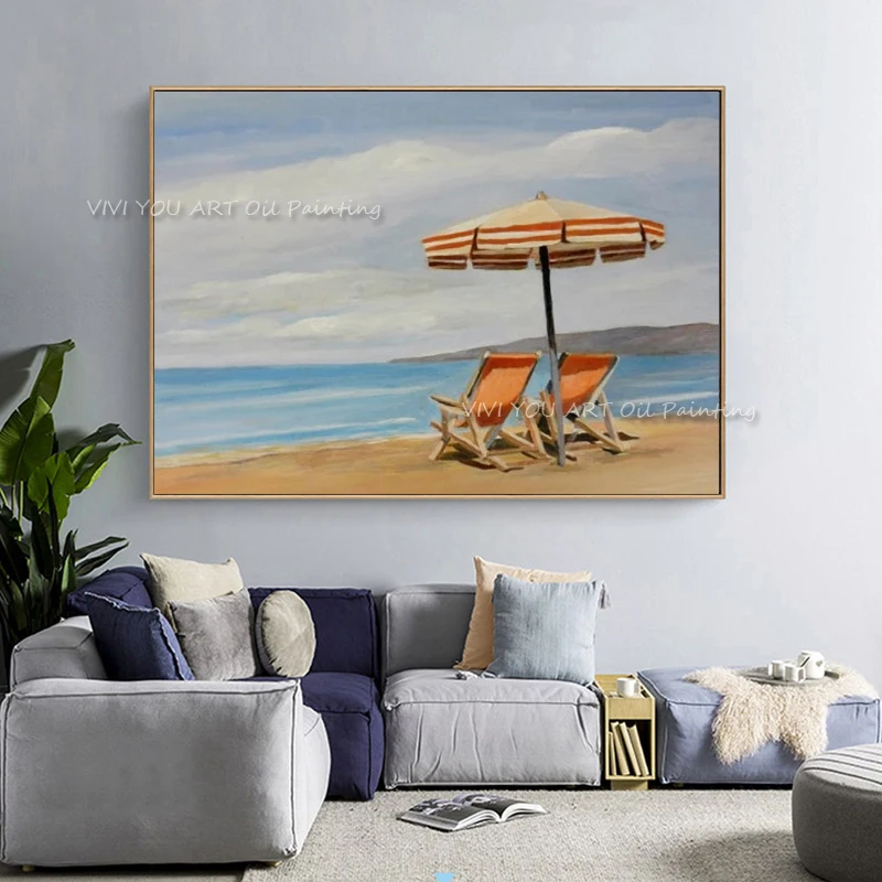 Новейший дизайн высокое качество ручная роспись принт пейзаж пляж небо море и