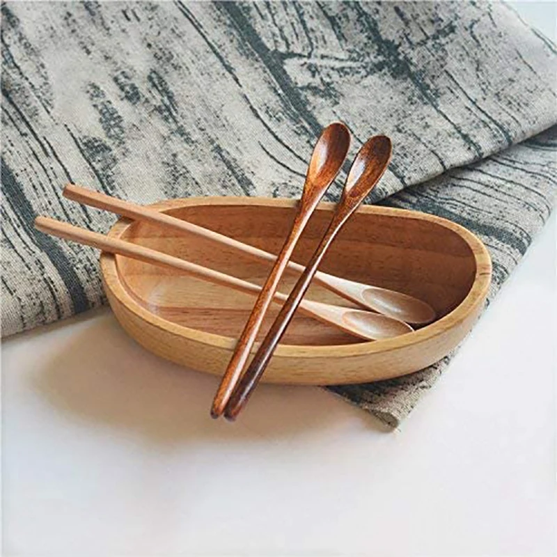 

10 Pcs Natural Long Handle Wooden Mixing Spoons Coffee Tea Honey Stirring Spoon Wooden Spoon with Thin Handle