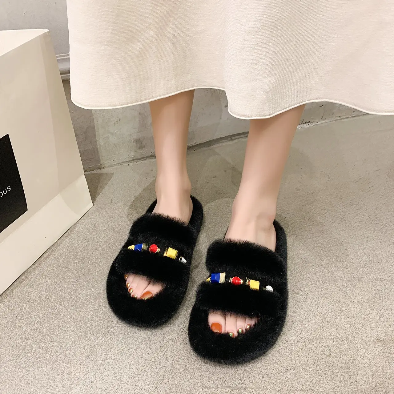 

Cotton slippers women's 2020 autumn and winter new all-match external wear fashionable plush fluffy shoes women shoes