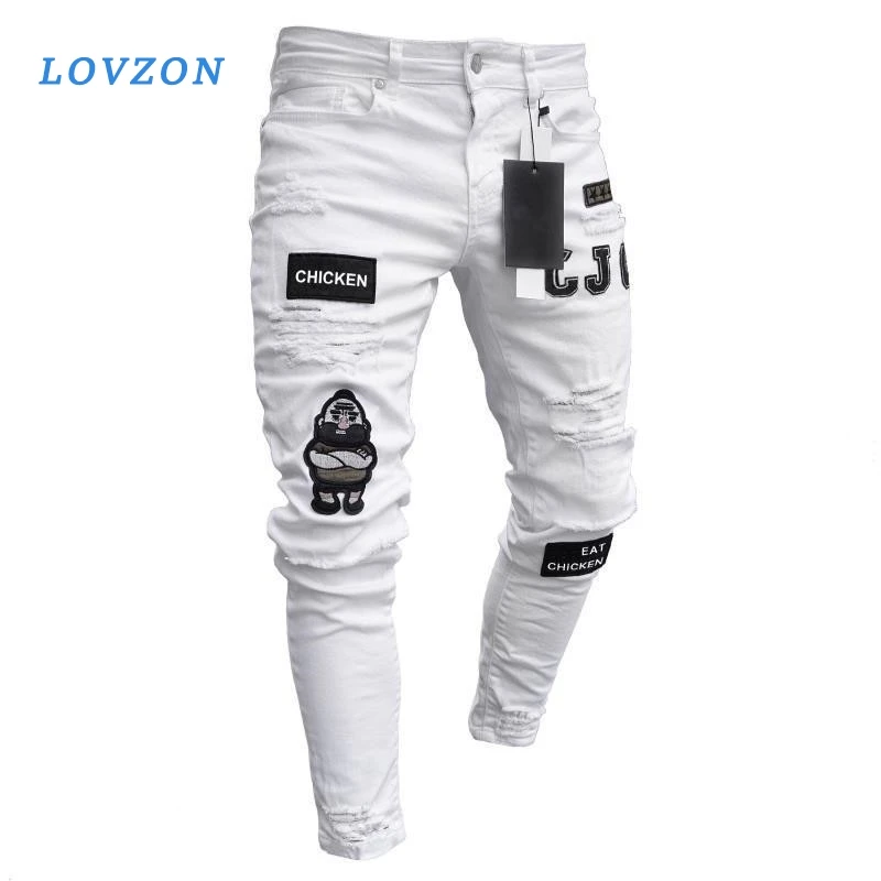 

LOVZON Jeans Men Stylish Ripped Jeans Pants Biker Slim Straight Hip Hop Frayed Denim Trousers New Fashion Skinny Jeans Men