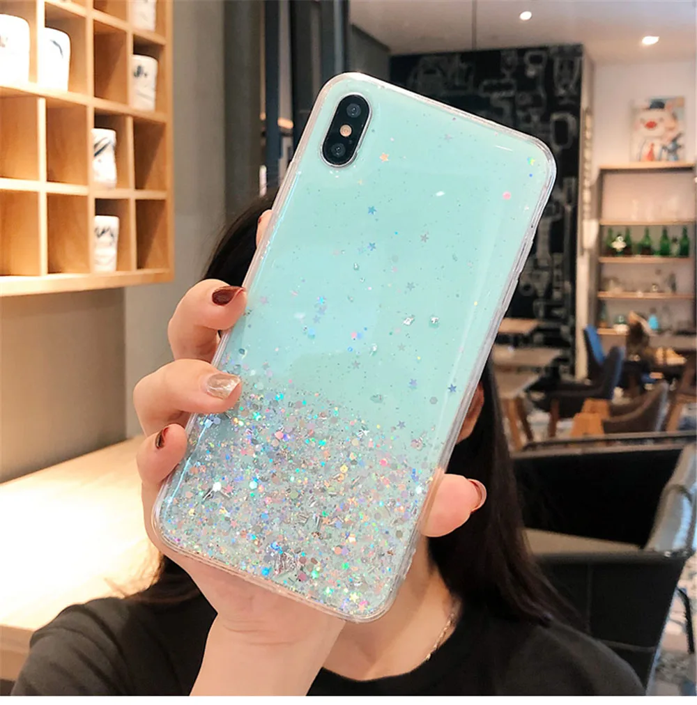 Glitter Bling Star Sequins Case For iPhone 8 7 Plus 7p 6 S 6s Clear Transparent Cases For iphone X XR XS MAX 10 Soft TPU Cover