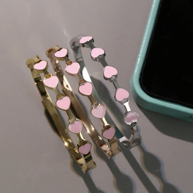 

Original 1:1 Sterling Silver Bracelet High Quality Fashion Red Enamel Heart Bracelet Ladies Birthday Party Luxury Jewelry Gift