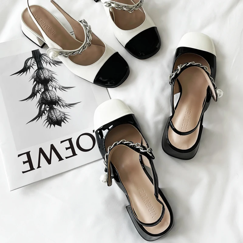 Краски На каблуке средней высоты в стиле ретро пустой жемчуг топлесс сандалии 2021