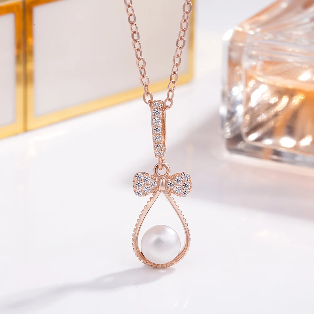 Цепочка Из серебра 100% пробы с кулоном-бантом и искусственным жемчугом | Украшения