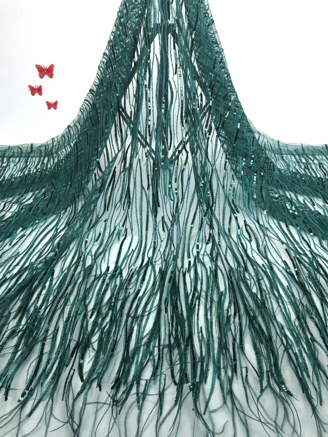 Последние зеленые нигерийские французские сетчатые кружевные ткани с вышивкой