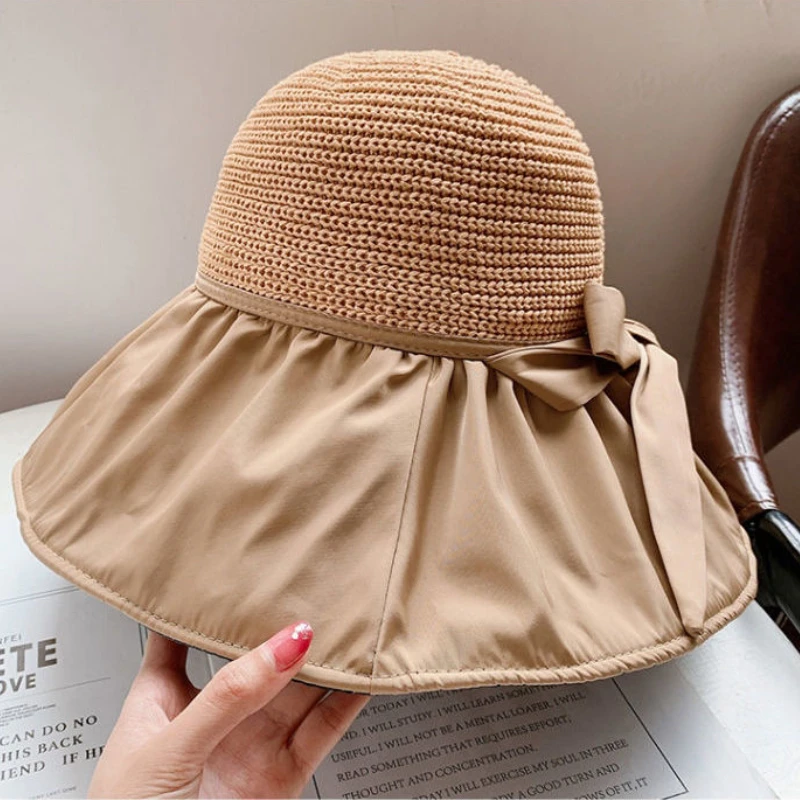 Панама женская солнцезащитная Пляжная шапка с большими полями элегантным бантом