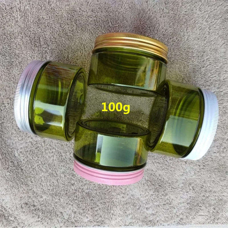 Wholesale 100g/120g Clear Green Plastic Jar with Aluminum Lids Cream Jar Empty Cosmetic Containers Makeup Box
