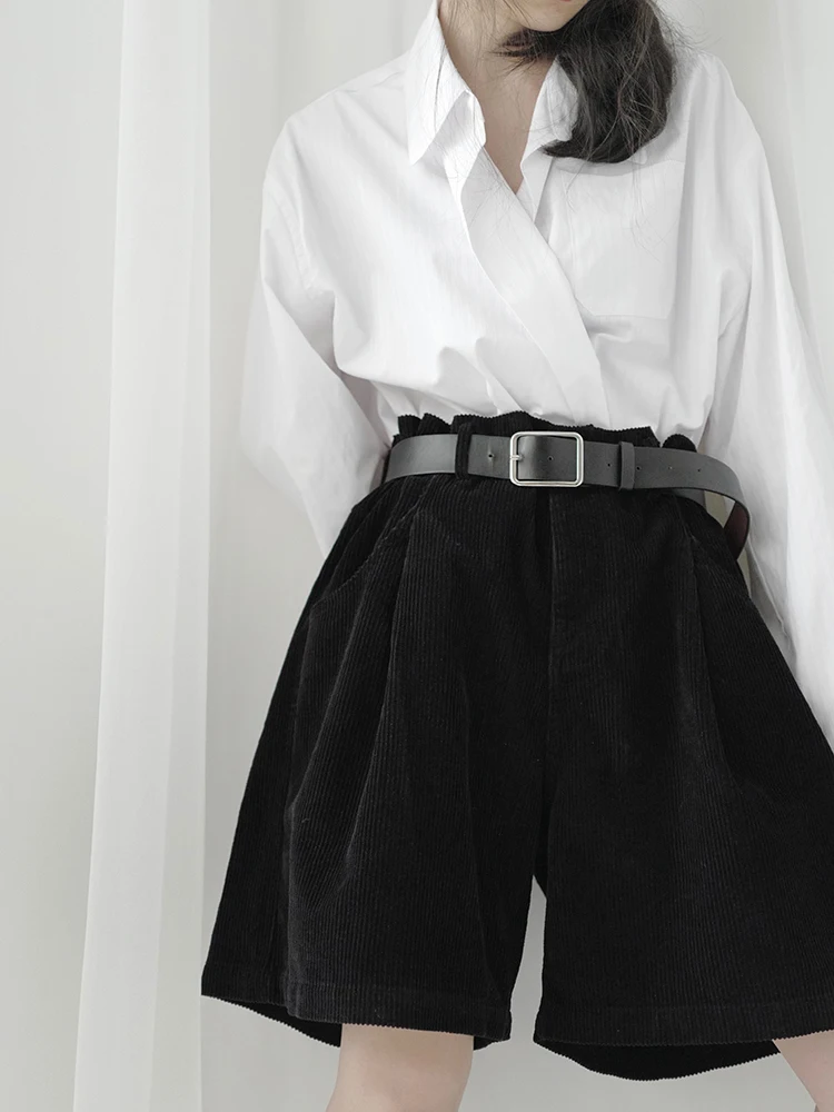 Женские вельветовые брюки Yamamoto темно-синие с высокой талией в японском стиле на