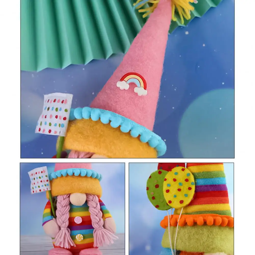 

Dwarf Faceless Doll Cute Festive Cloth Handmade Plush Rainbow Gnome Ornament for Party Decoration