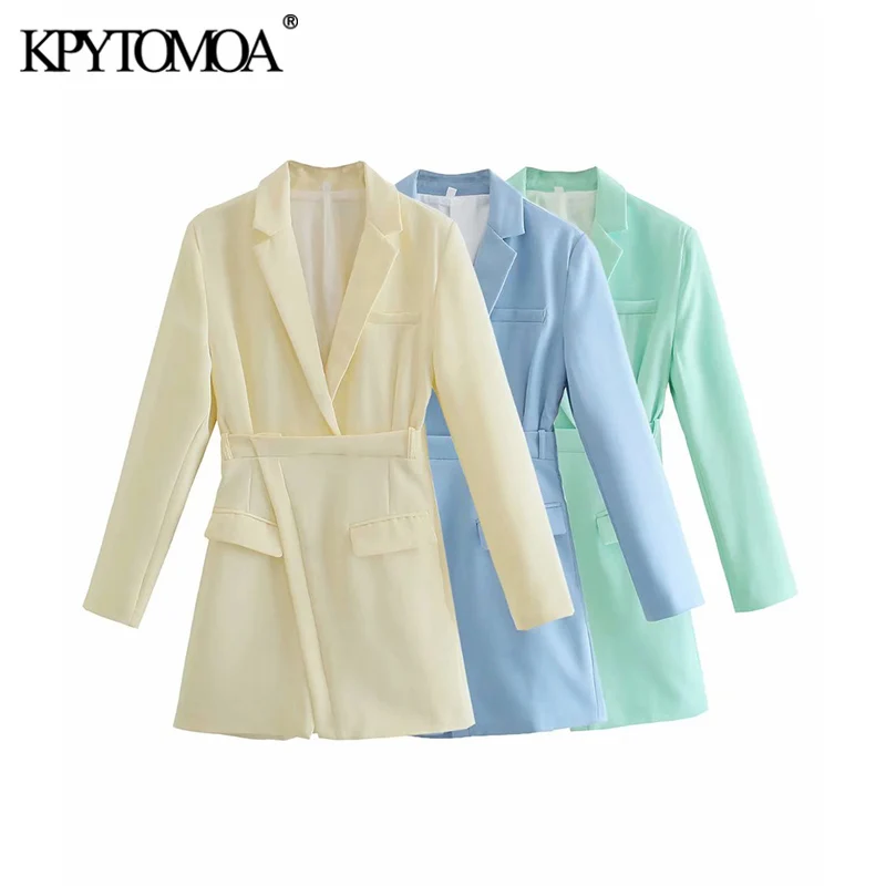 

KPYTOMOA Women 2021 Chic Fashion With Lining Back Darts Mini Dress Vintage Long Sleeve False Pockets Female Dresses Mujer