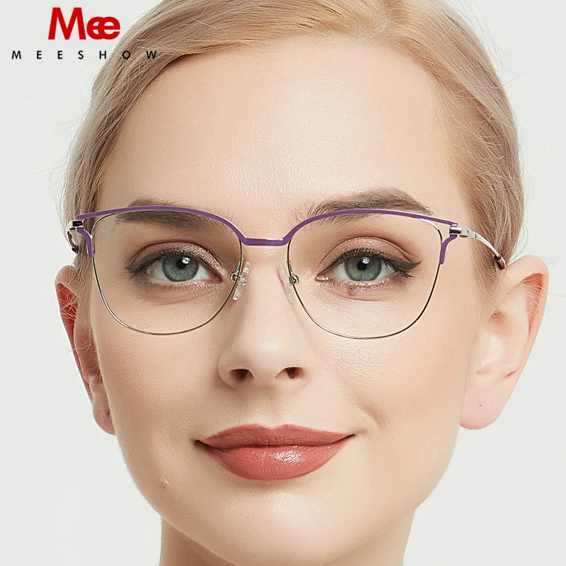 

Meeshow Titanium Alloy Ultralight Glasses Frame Women's Fashion Cat Eye Myopia Optical Frame Europe Prescription Eyeglasses 2020