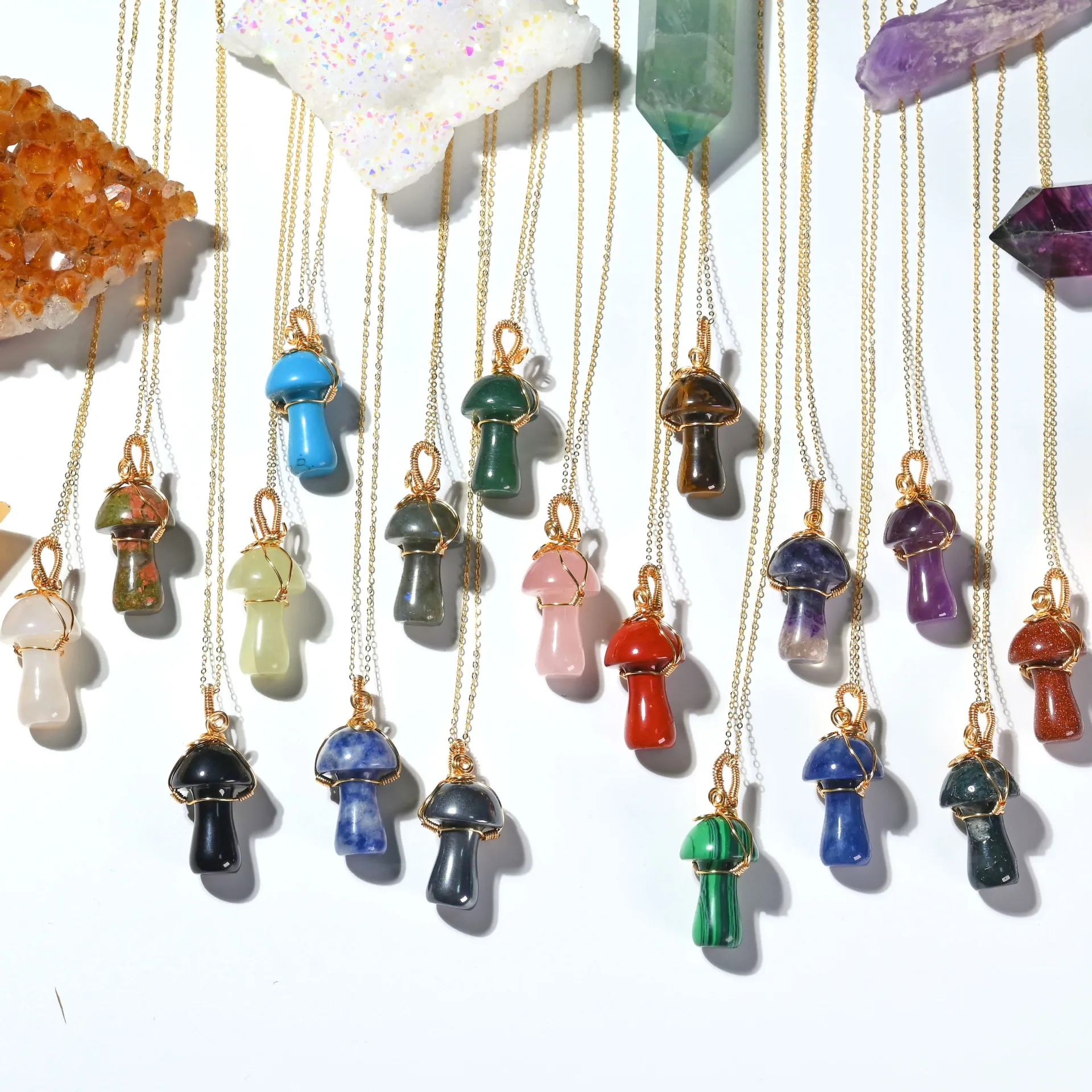 

Подвеска из натурального грубого камня в форме гриба, ручная работа, простое милое ожерелье, подвеска, ювелирные изделия