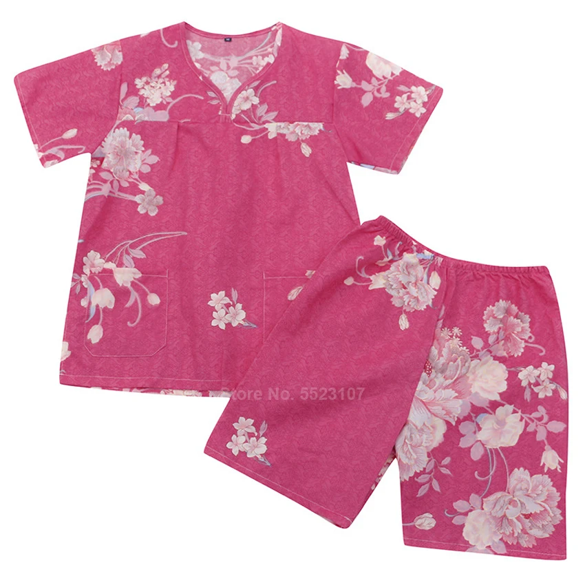 

2020 Adult Summer Harajuku Japanese Style Women Pajamas Set Bath Sauna Wear Floral Couples Cotton Short Sleeve Men Sleepwear Set
