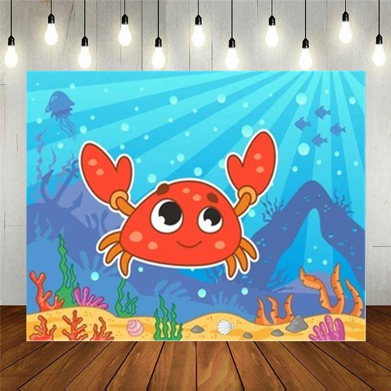 

Реквизит для фотостудии Виниловый фон для фотосъемки для детей день рождения подводный мир милый мультяшный Краб в море фон