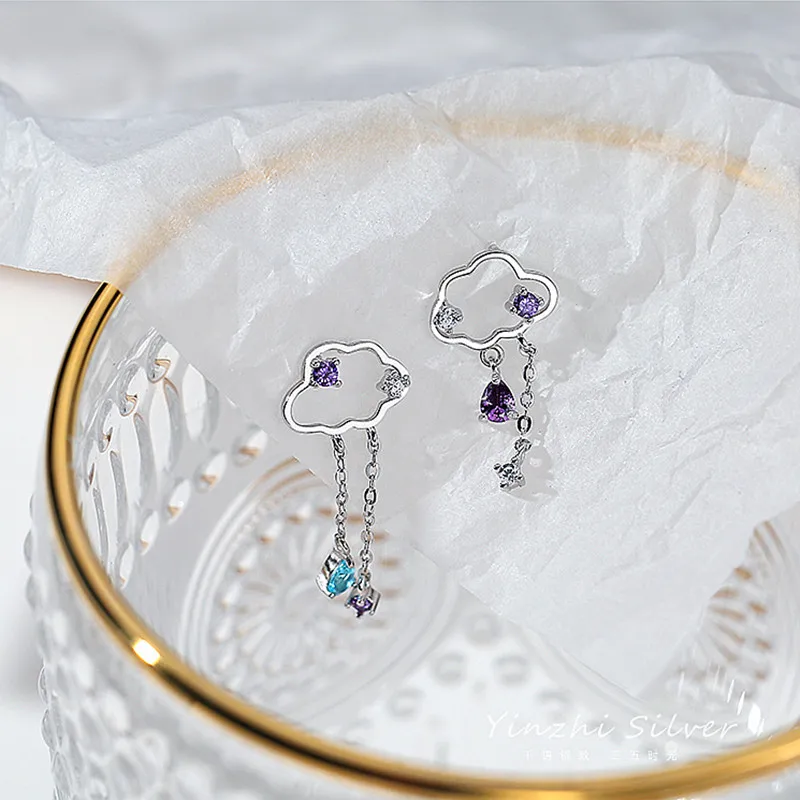 

New Silver Color Cloud Earring Charm Lady Temperament Water Drop Shape Zircon Pendant Earring Trendy Lady Cocktail Party Jewelry
