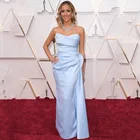 Женское атласное вечернее платье Sevintage, длинное плиссированное платье в пол, с красной дорожкой, светло-Синяя Русалка