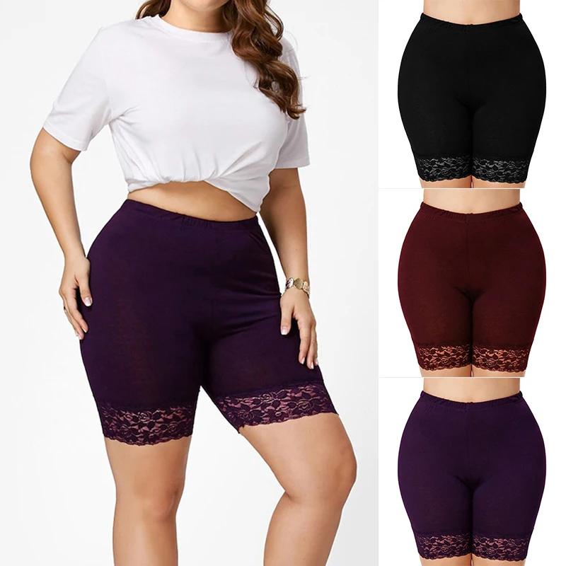 

Plus Size Women High Waist Hollow Lace Solid Color Elastic Breathable Bottoming leggings Under Skirt A66