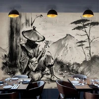 mlofi custom large scale mural wallpaper new black and white ukiyo e samurai lahu restaurant tooling background wall
