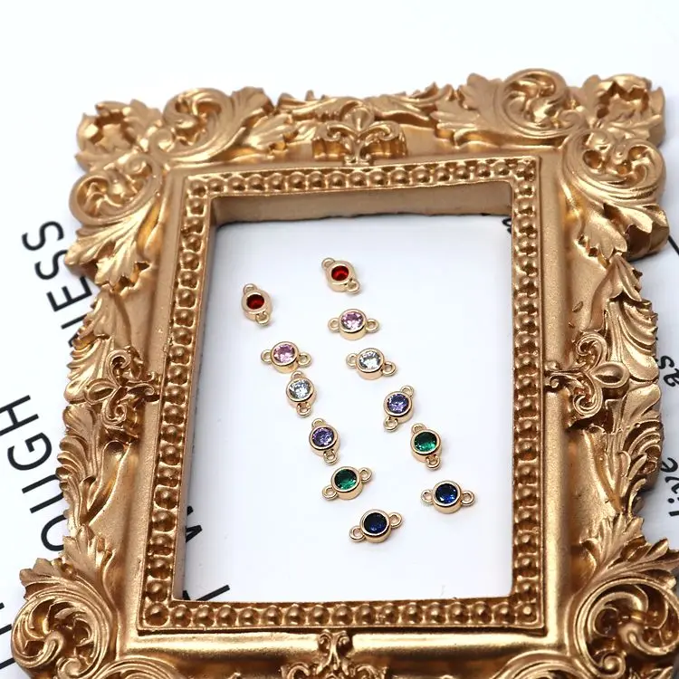 

18k gold inlaid zircon multicolor double hanging pendant handmade diy earring accessories homemade bracelet jewelry material