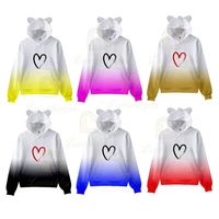 gradient color heart shape 3d print hoodie female sweatshirts childrens cat ears hooded boys girls spring fall beautiful hoody