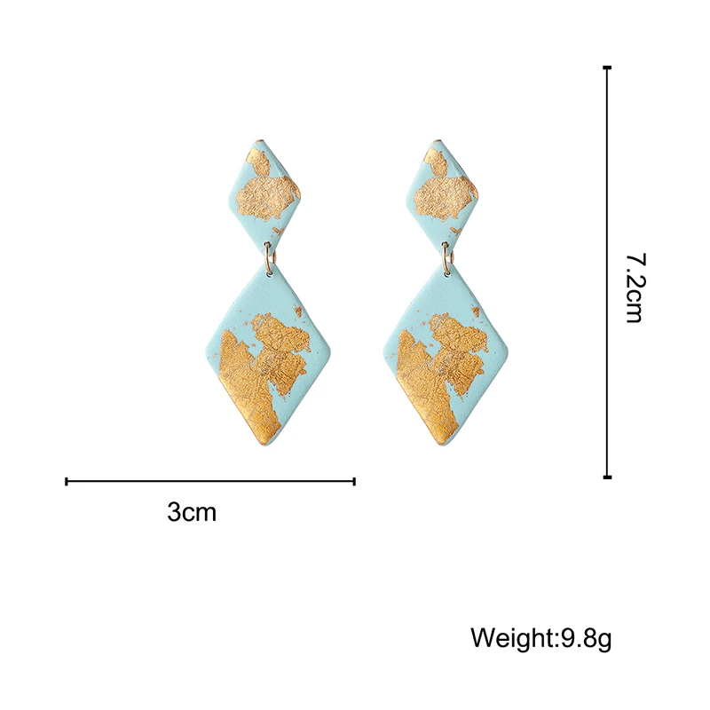 

AENSOA 5 Colors Big Long Rhombic Geometric Earrings Handmade Gold Foil Polymer Clay Drop Earrings For Women Gift Party Jewelry