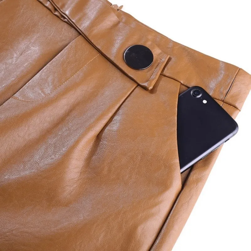 Осень-зима модные женские широкие шорты с высокой талией черные коричневые