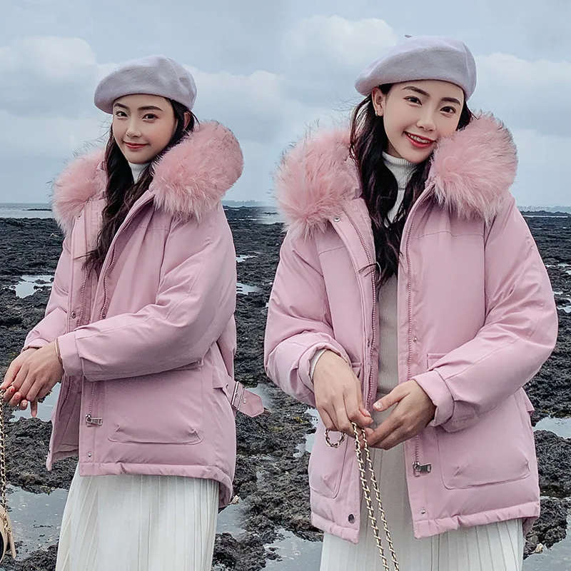 Зима 2019 куртка с капюшоном маленькая хлопковая стеганая Женская свободная