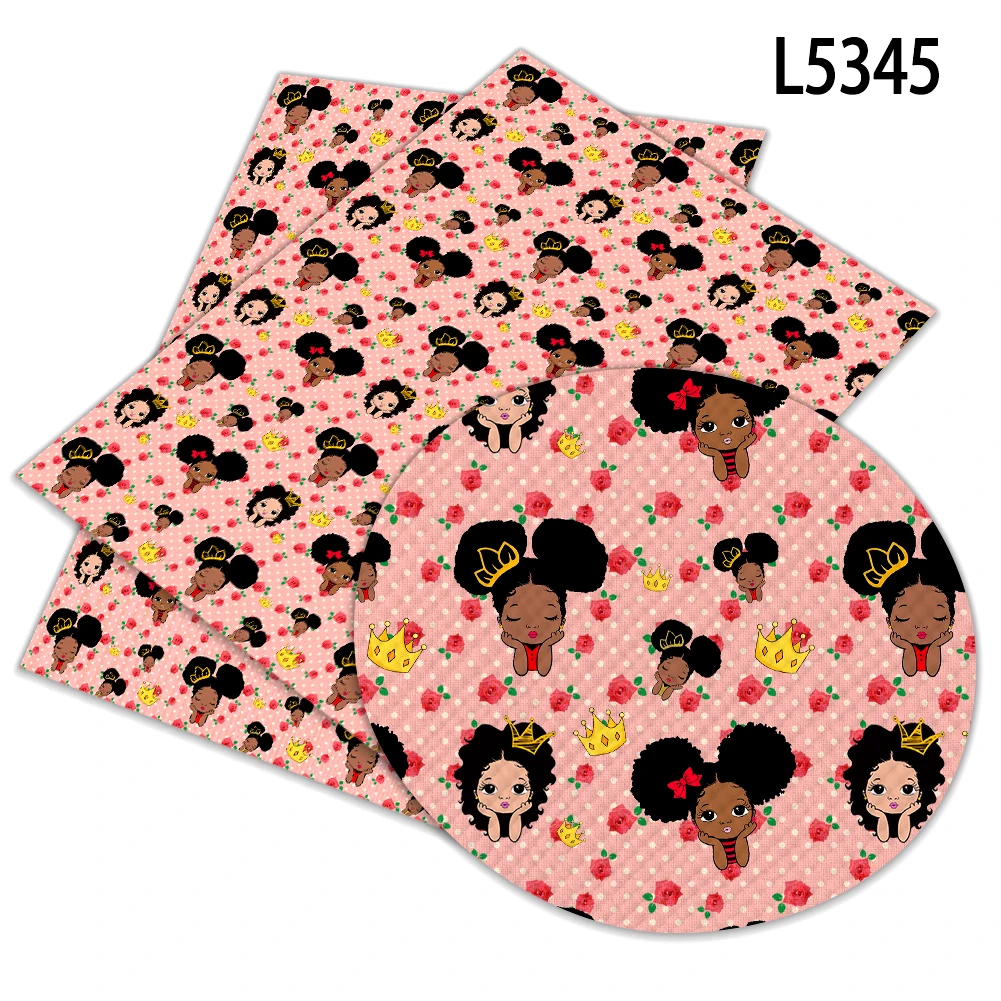 Black Women Printed Faux Leather Fashion Lady Character Sheets for DIY Hair Bows Bag Phone Cash A4 22*30CM images - 6