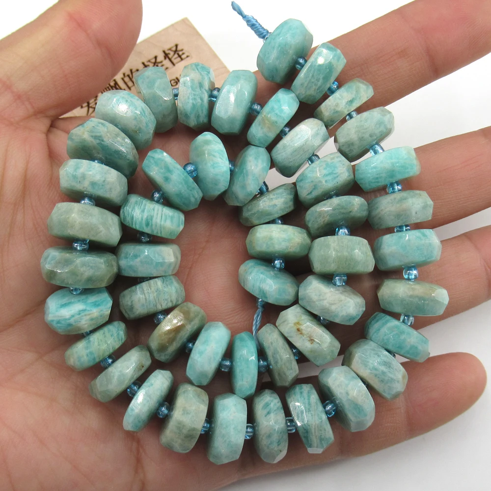 

APDGG Natural Peruvian Amazonite Faceted Rondelle 14mm Beads 15.5" Strand Jewelry Making DIY