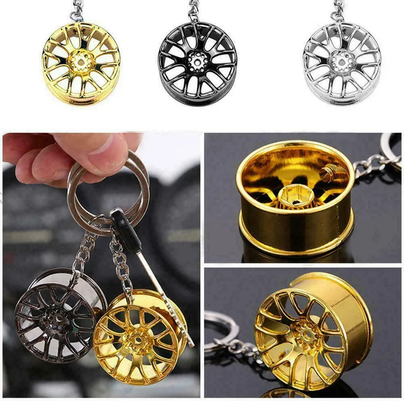 

Creative Zinc Alloy Auto Wheel Hub Key Chain Key Pendant Keyring Keyfob Gift Gold Silver Black Cool Style Car Interior Universal