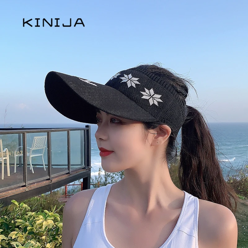 

Summer women hats Knitted baseball cap outdoor sport large brim sunshade Empty sun peaked caps beach fishing uv protection hat